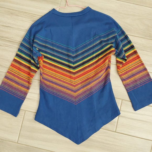 Cobalt Blue Multi Stripe V-neck 3/4 Sleeve Knit Top. Size S - Picture 2 of 2